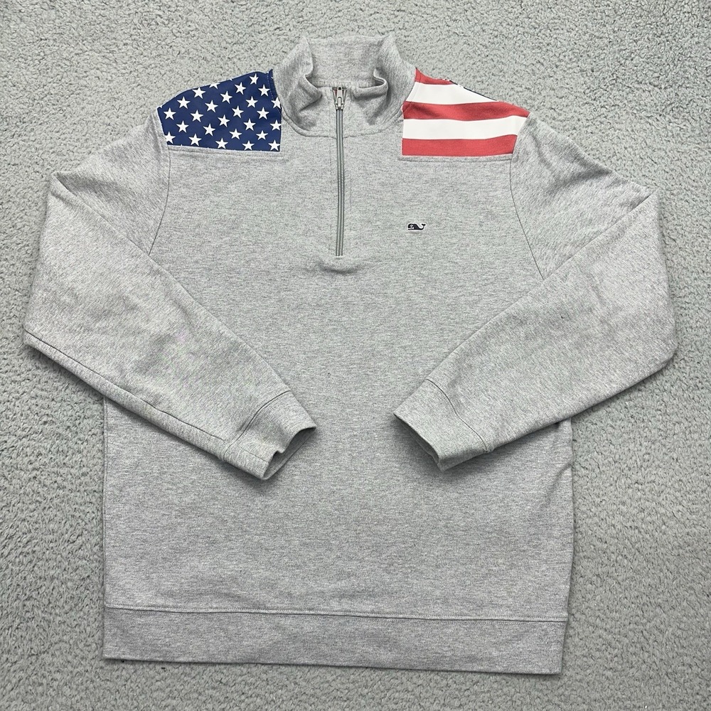 Vineyard Vines 1K2034 Size Small Gray 1/4 Zip American Flag USA Pullover 03/2018